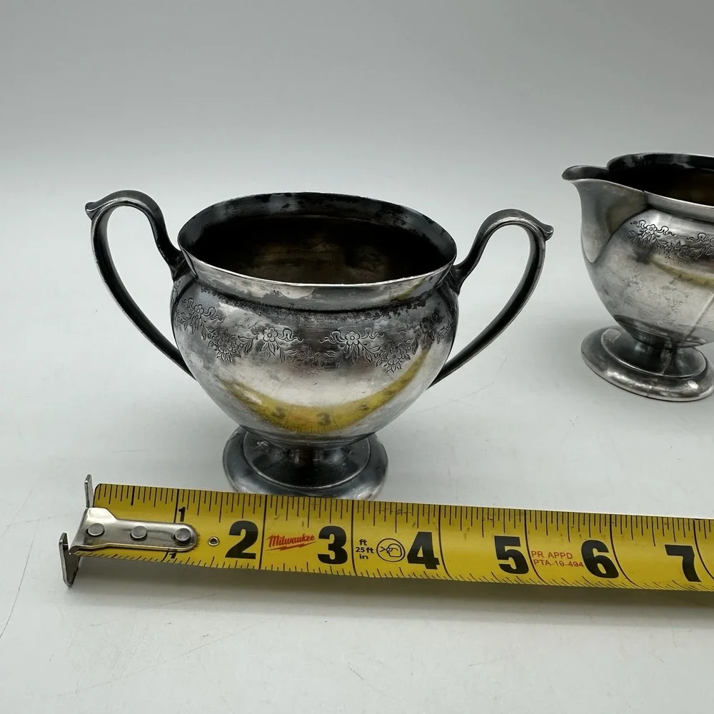 Vintage Forbes Silver Plate Co Creamer And Sugar Jar Floral Design 5